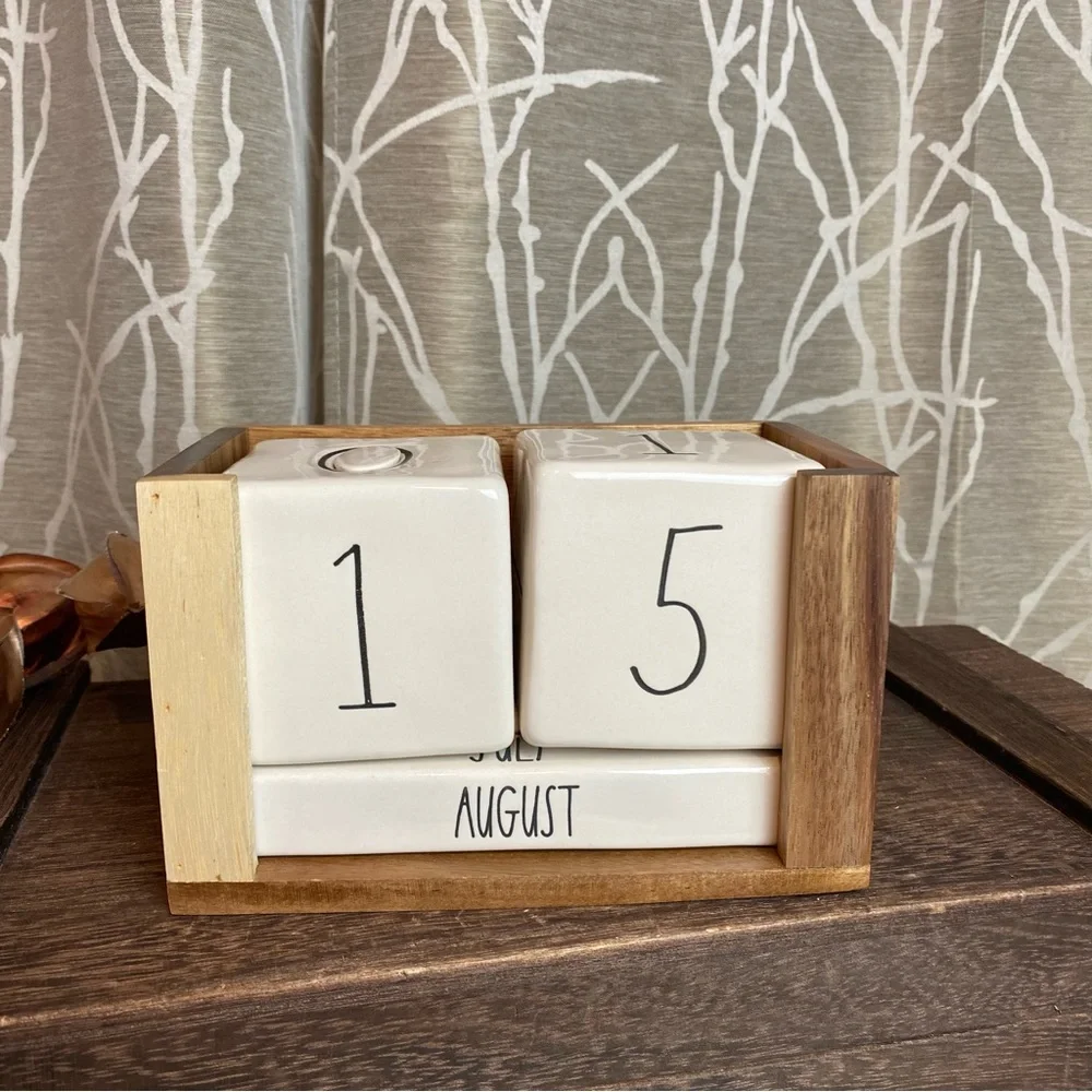 Rae Dunn Wooden Perpetual Calendar with White Blocks